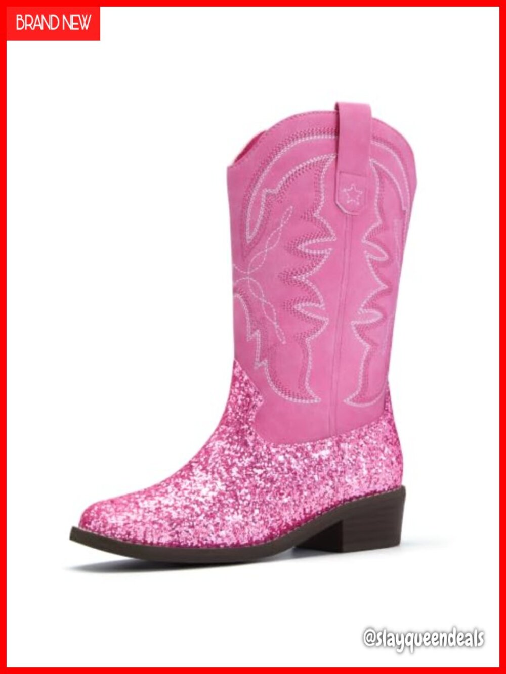 Girls Kids Western Cowboy Boots Square Toe Zip Mid-Calf PU